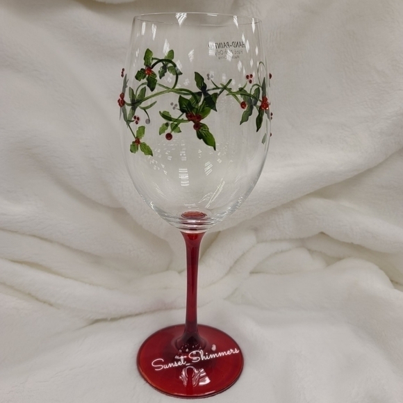 2pc Sparkly Rhinestone Holly Berry Christmas Cocktail Sangria Wine Glass Set New - Picture 4 of 11